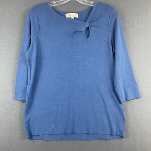 Philosophy Ribbed Knit 3/4 Sleeve Cornflower Blue Peephole Top Womans Sz 1X